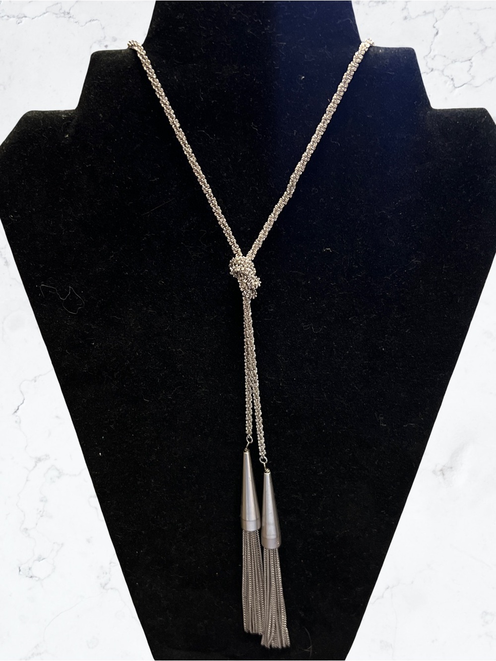Kendra Scott Necklace Silver Tone PHARA Fringe Tassel Lariat Rope 48.5" Long